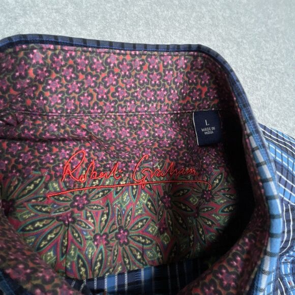 Robert Graham Shirt Mens Large L Blue 3D Texture Flip Cuff Collar Long Sleeve - Picture 9 of 13